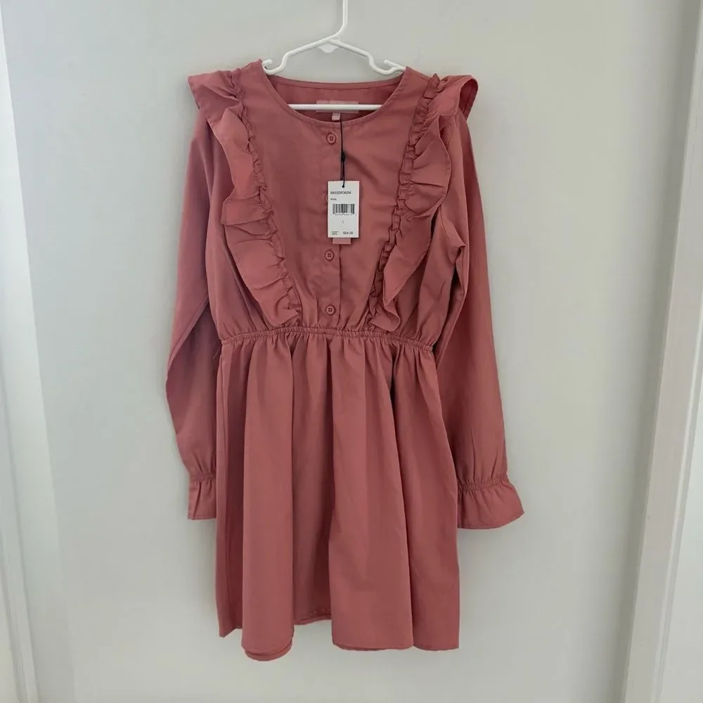 BCBG Girls Dress Rose Color Long Sleeved L Ruffle Pink